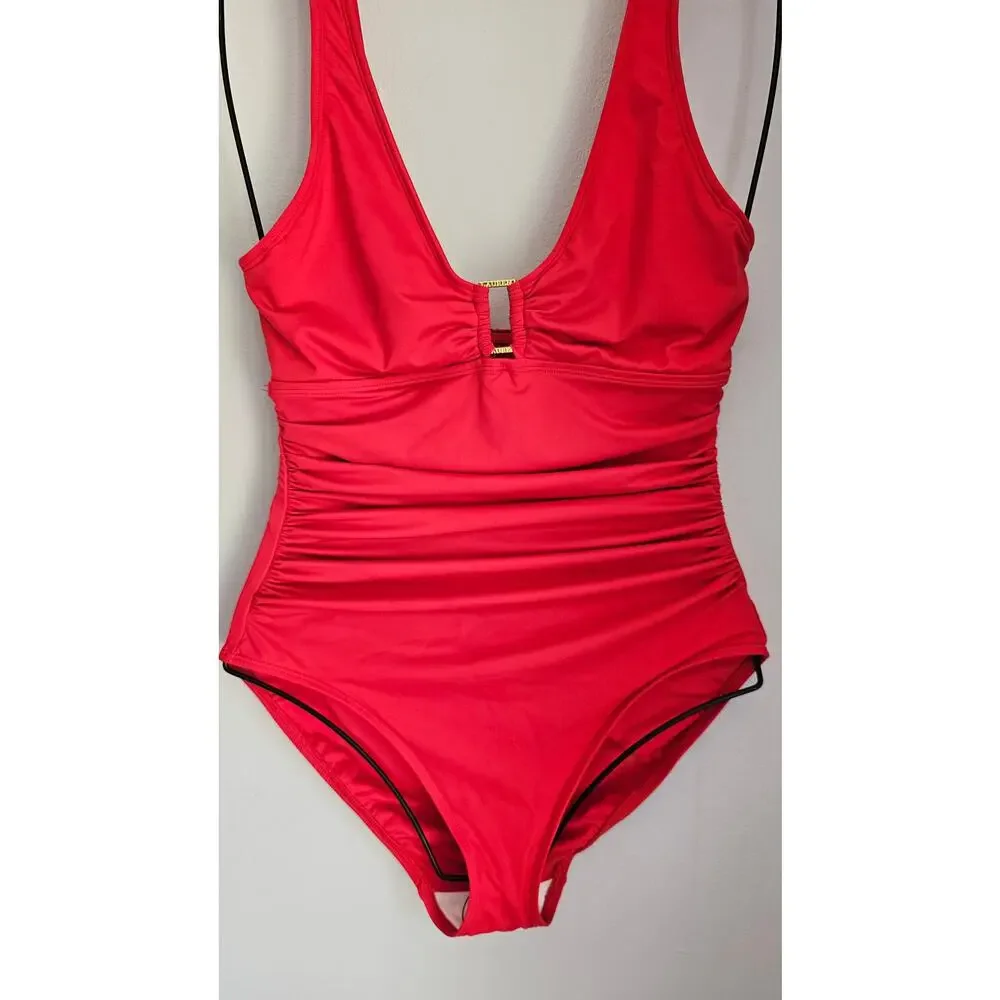 Lauren Ralph Lauren, Square Ring, Tummy Control, One Piece Swimsuit, Red, Sz 10